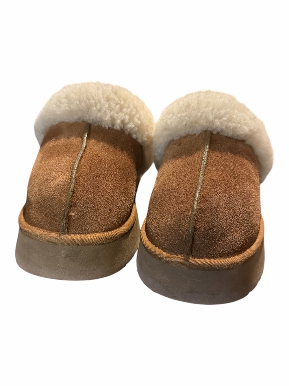 UGG Chestnut Suede Shearling Cuff Slip-Ons